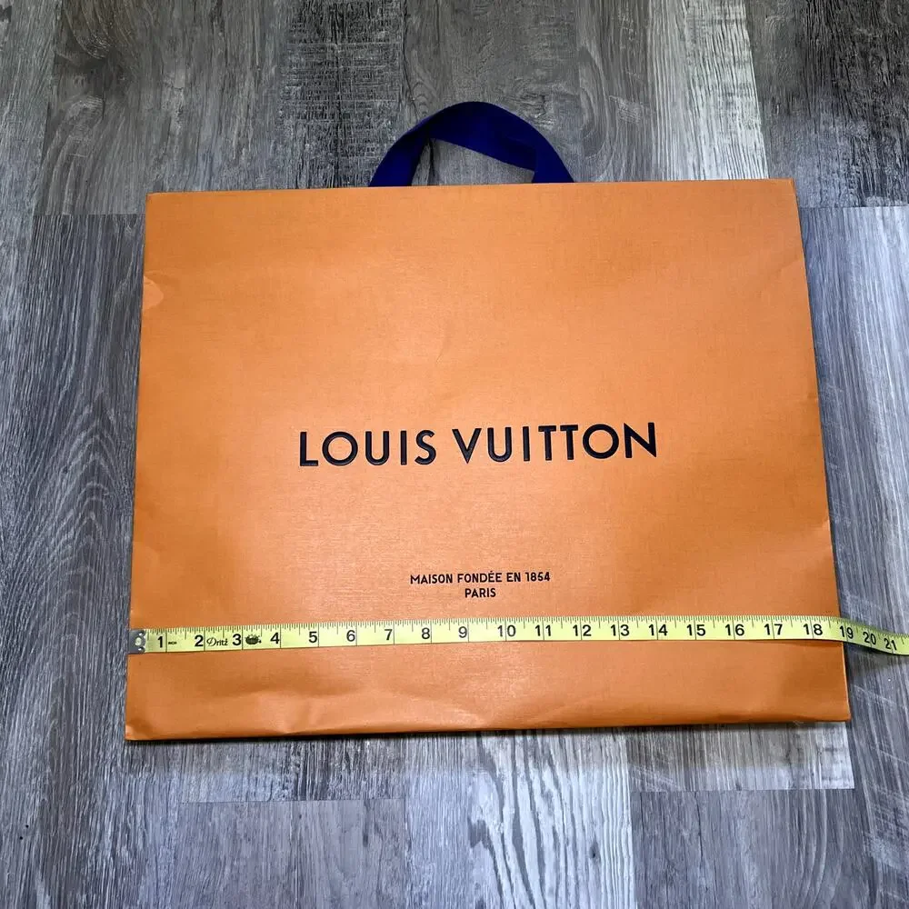 LOUIS VUITTON Large Orange Shopping Gift Bag Blue Handles Authentic